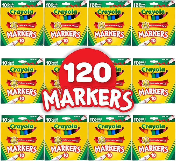 Crayola Broad Line Markers (12pks), Bulk Markers for School, Coloring Markers for Kids, Must Have Classroom Supplies for Teachers