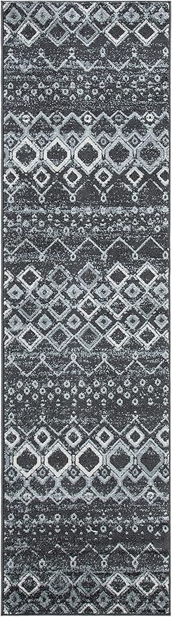 SAFAVIEH Amsterdam Collection Runner Rug - 2'3" x 10', Dark Grey & Light Grey, Moroccan Boho Design, Non-Shedding & Easy Care, Ideal for High Traffic Areas in Living Room, Bedroom (AMS108J)