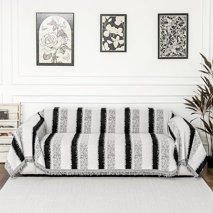 MYSKY HOME Sofa Covers for Sectional Sofa, Couch Cover for Dogs, Throw Couch Covers Loveseat Covers Futon Cover L Shaped Cover Washable Chenille Couch Protector, 71" x 134", Black Star Cluster