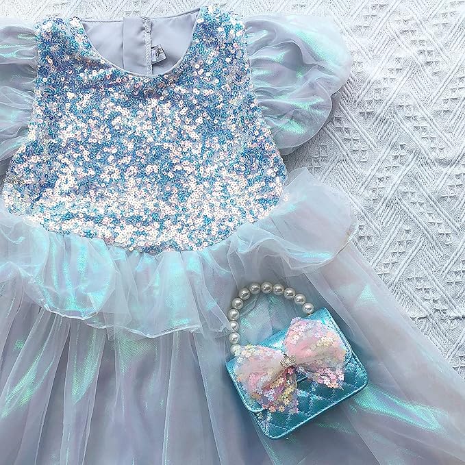 Girl Handbag Purse for Little Girls Kids Pretend Play Dress Up Necklace Hair Accessories Jewelry Set, Light Blue