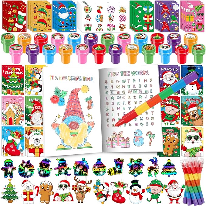 BenLouis Christmas Party Favors for Kids Christmas Classroom Gifts Prize Stockings Filler Coloring Books Bulk for Students Crafts Xmas Holiday School Goodie Bag Stuffer（12Set Gingerbread）