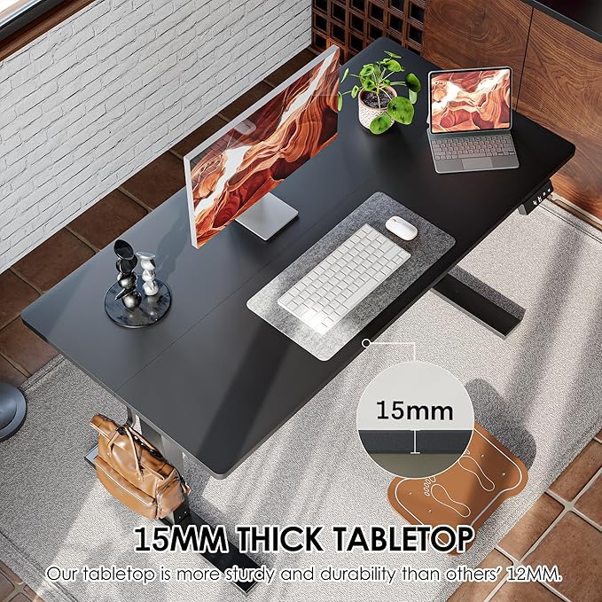 TIQLAB Standing Desk 55 x 24 inch, Electric Height Adjustable with Splice Board, Stand Up Desk, Sit Stand Desk Computer Desk for Home Office, Black Frame/Black Top