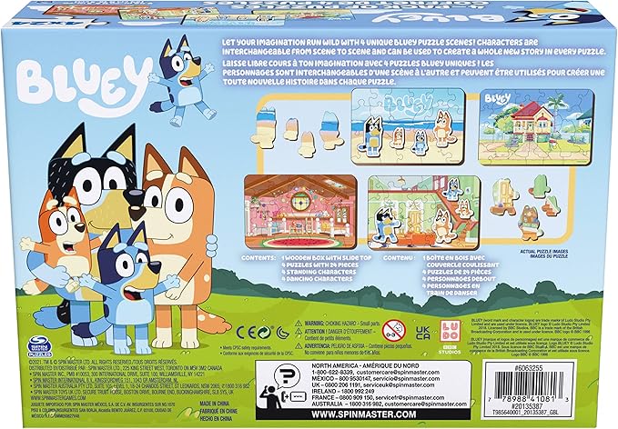 Bluey 4-Pack of Wooden 24-Piece Puzzles with Interchangeable Pieces | Bluey Birthday Party Supplies | Bluey Party Favors | Bluey Toys for Kids Ages 3+