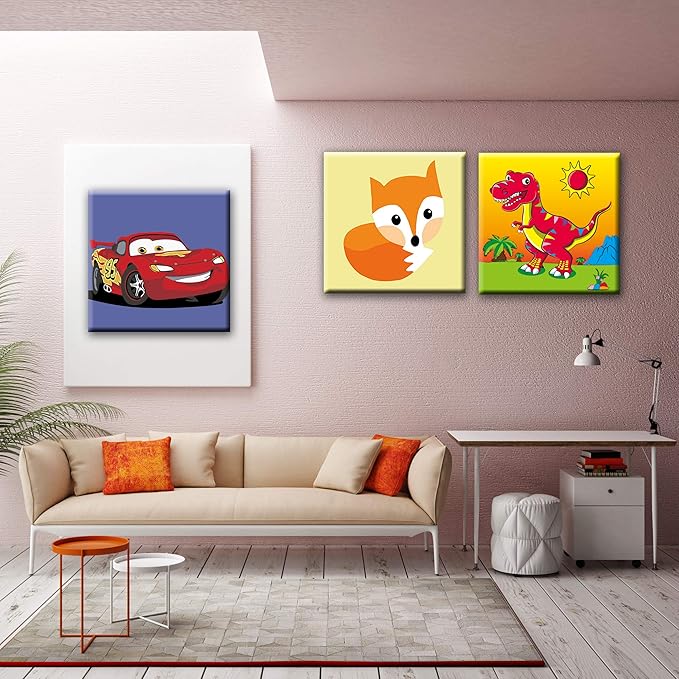 Hiolife 3 Pack Paint by Number Kits for Kids, 8X 8 inch Framed,Colorful Animals Oil Painting Kits for Girls and Boys, Painting Sets for Childrens,Home Wall Decor