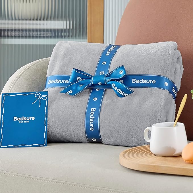 Bedsure GentleSoft Fleece Throw Blanket - Light Grey Lightweight Blankets for Sofa, Couch, Bed, Camping, Travel - Super Soft Cozy Microfiber Throws, 50x60 inches