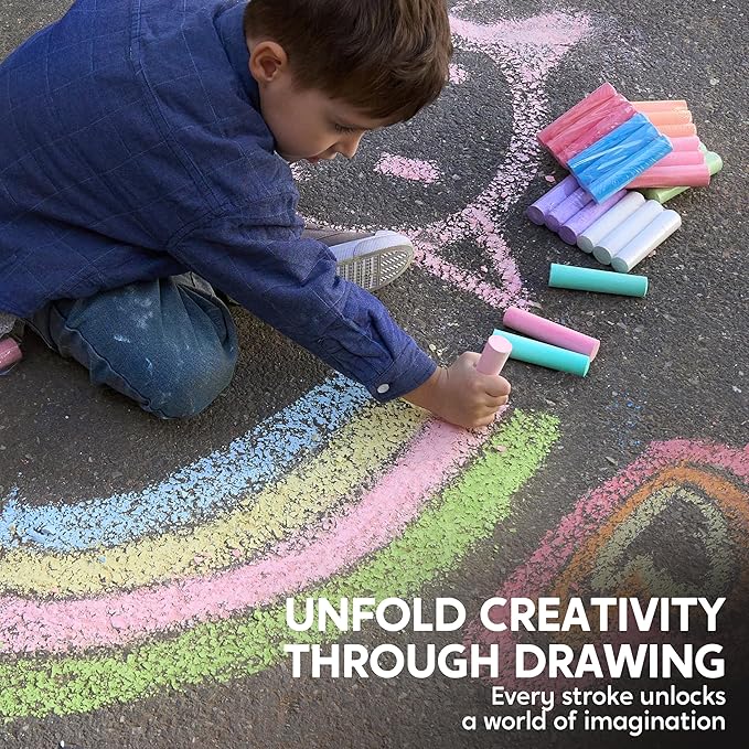 JOYIN 75 Pcs Sidewalk Chalk Set in 15 Packs, 5 Colors, Non-Toxic Jumbo Washable Chalk for Toddlers 1-3, Painting for Outdoor Art, School Supplies, Classroom Must Haves