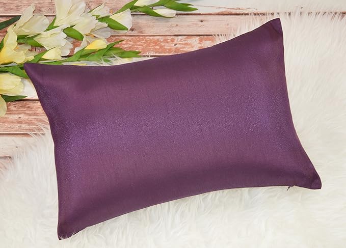 Aiking Home 12x18 Inches Faux Silk Rectangular Throw Pillow Cover, Zipper Closure, Eggplant (Set of 2)