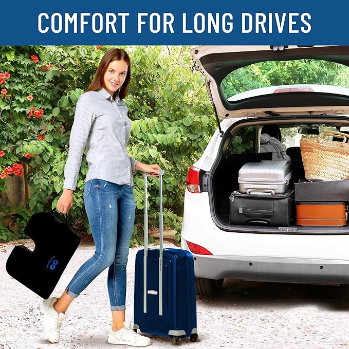 Everlasting Comfort Car Seat Cushion for Driving - Wedge Car Cushion for Office, Travel, Gaming Chair Memory Foam Driver Booster for Short People, Non-Slip, Washable Cover, Back & Sciatica Relief