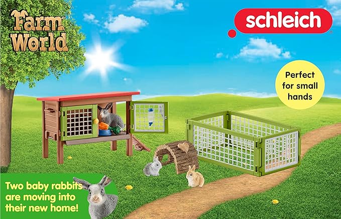 Schleich Farm World, Easter Toys for Boys and Girls Ages 3-8, 8-Piece Playset, Rabbit Hutch and Bunny Playpen Toy Set