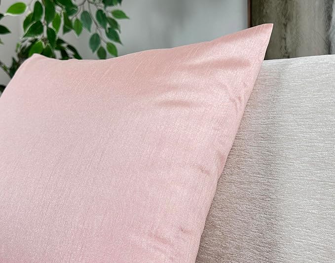 Aiking Home 20x20 Inches Faux Silk Square Throw Pillow Cover, Zipper Closure, Rose Pink (Set of 2)