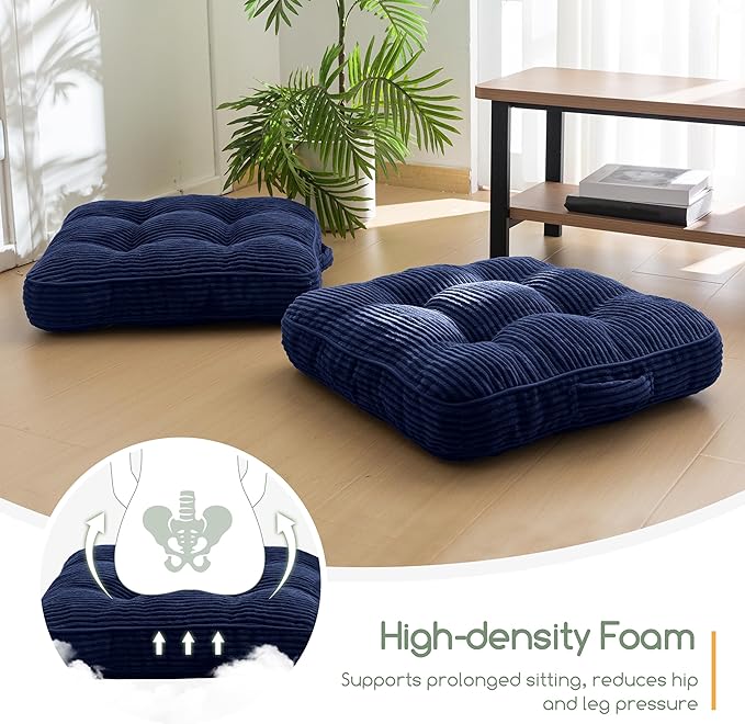 Washable Floor Pillow Cushion for Adults, Meditation Cushion Pillow, Large Square Floor Sitting, Removable Tufted Corduroy Cover, for Tatami Living Room or Yoga, 22x22 Inch, 2Pack, Machine Washable