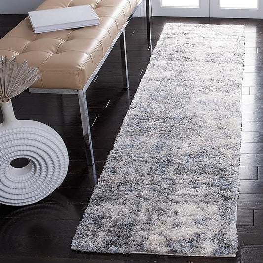 SAFAVIEH Berber Shag Collection Runner Rug - 2' x 14', Ivory & Beige, Modern Abstract Design, Non-Shedding & Easy Care, 1.2-inch Thick Ideal for High Traffic Areas in Living Room, Bedroom (BER274A)