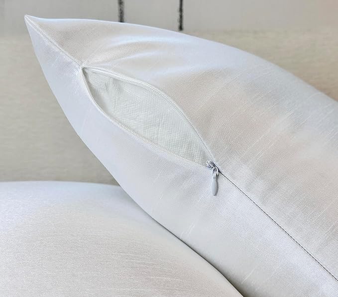 Aiking Home Collection 26x26 Inches Faux Silk Square European Shams, Zipper Closure, White (Set of 2)