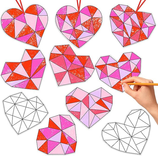 BeYumi 83Pcs Color Your Own Valentine's Day Heart Kit for Kids DIY Coloring Craft Kit Coloring Valentine Heart Ornament Geometric Love Card School Classroom Valentine Party Activity Art Craft Project