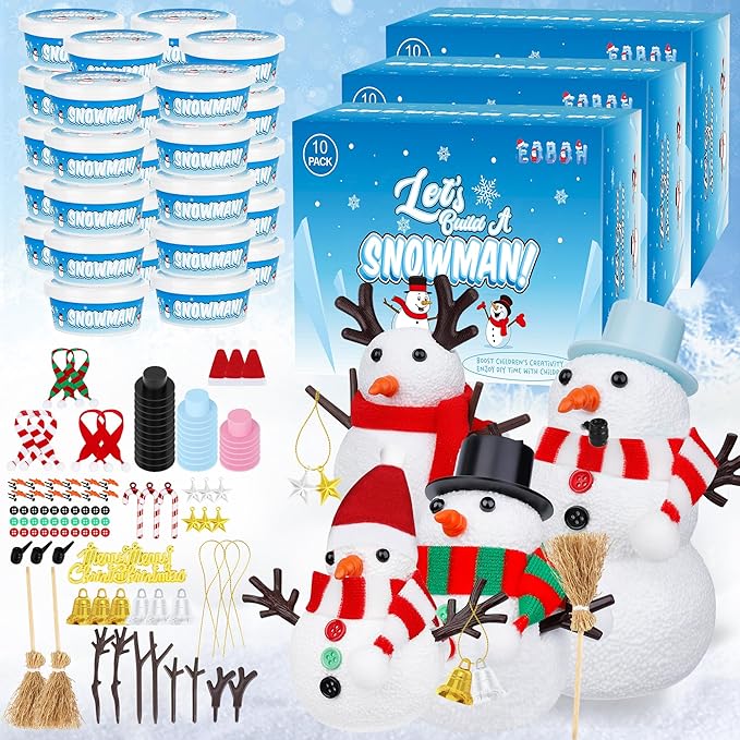 30 Pack Snowman Kit - Build a Snowman Kit DIY Christmas Craft Gifts - Creative Air Dry Clay Modeling Crafts Kit for School Winter Party Activities - Perfect Christmas Activity Gifts for Kids Indoors