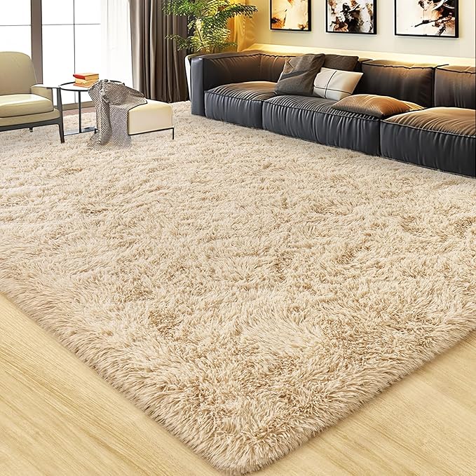 Xexsin Ultra Fluffy Area Rugs for Living Room Bedroom, 6x9 Fuzzy Large Living Room Rugs, Thick Shag Rug for Dorm, Soft Non Slip Kids Girls Boys Rug for Home Decor Aesthetic, Camel