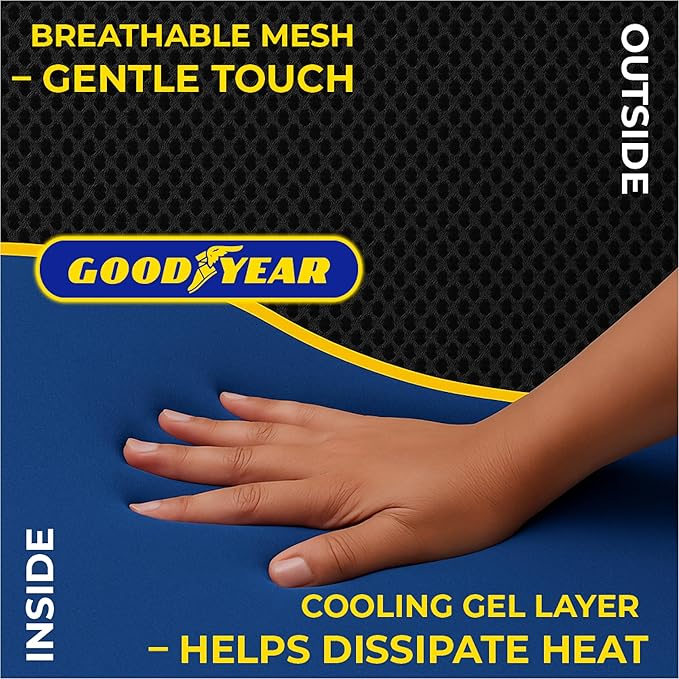 Goodyear Ergonomic Lumbar Support Pillow – Gel-Infused Cushion for Office Chairs and Car Seats, Premium Lower Back Support for Pain Relief and All-Day Comfort - Black