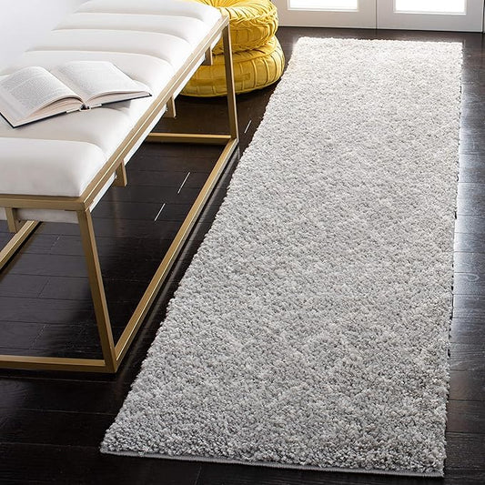SAFAVIEH Berber Shag Collection Runner Rug - 2' x 12', Light Grey & Cream, Moroccan Design, Non-Shedding & Easy Care, 1.2-inch Thick Ideal for High Traffic Areas in Living Room, Bedroom (BER165B)