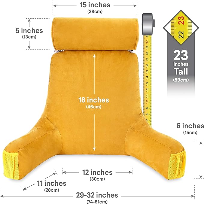 Husband Pillow Medium Aspen Edition Gold Rush, Sit Up Reading & Bed Rest with Arms, Ultra-Comfy, Detach Neck Roll - Premium Shredded Memory Foam Backrest, Reverses to Micro: Suede or Plush