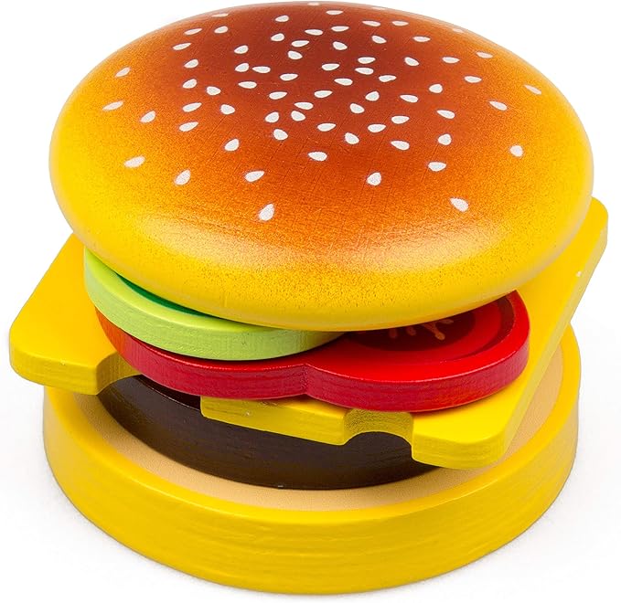 Cook 'N Grill Wood Toy BBQ Set- Pretend Play Wooden Barbeque Food & Grilling Tools for Kids, 30+ Pieces Feat Spatula, Burger & More, Fun Indoor Activity Playset, Daycare, Playroom Centers or Gift