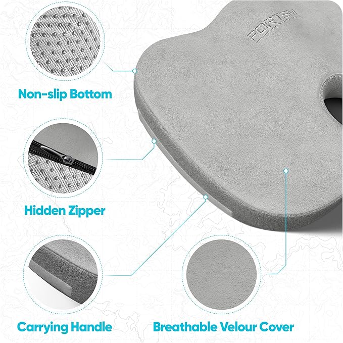 FORTEM Seat Cushion, Office Chair Cushion, Lumbar Support Pillow for Office Chair, Memory Foam Sciatica Coccyx Tailbone Pressure Pain Relief, Car Sitting Pad, Washable Non Slip