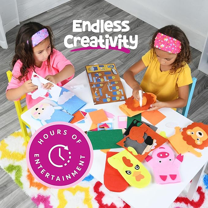 Hand Puppet Kit - Make Your Own Animal Puppets - 10 Felt Puppets - Simple Step By Step Instructions - Art Craft, Role Play, Storytelling - Puppets for kids, Children's Art & Craft Birthday Gifts Ideas