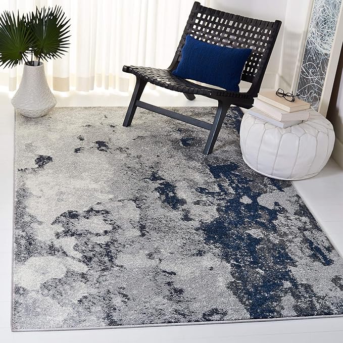 SAFAVIEH Adirondack Collection Area Rug - 5'1" x 7'6", Navy & Grey, Modern Abstract Design, Non-Shedding & Easy Care, Ideal for High Traffic Areas in Living Room, Bedroom (ADR134N)