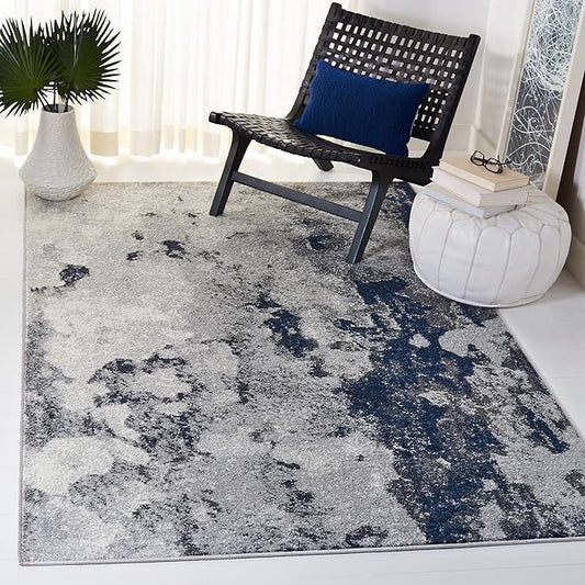SAFAVIEH Adirondack Collection Area Rug - 5'1" x 7'6", Navy & Grey, Modern Abstract Design, Non-Shedding & Easy Care, Ideal for High Traffic Areas in Living Room, Bedroom (ADR134N)