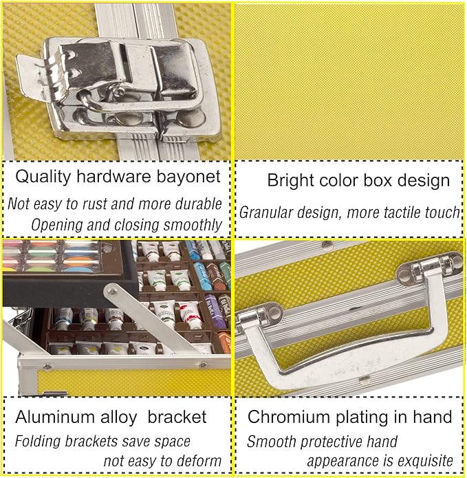 KINSPORY Art Supplies, 139 Pack Painting Drawing Art Kit with 2 Sketch Pads, Deluxe Double Layers Art Set Crafts, Colored Pencils, Oil Pastels, Watercolor Paints, Gift for Artists Kids (Yellow)