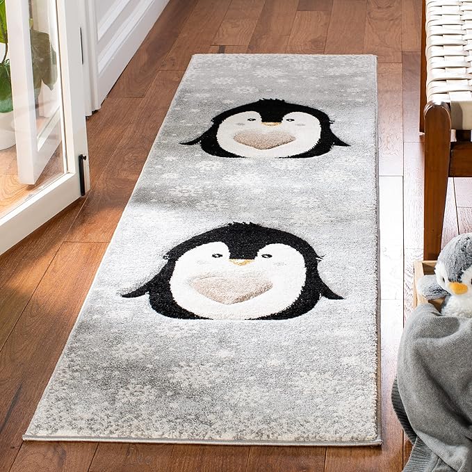 SAFAVIEH Carousel Kids Collection Runner Rug - 2' x 8', Light Grey & Black, Non-Shedding & Easy Care, Ideal for High Traffic Areas for Boys & Girls in Playroom, Nursery, Bedroom (CRK132F)