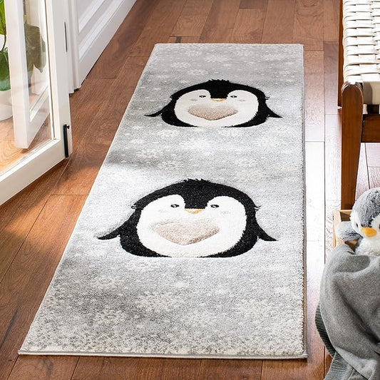 SAFAVIEH Carousel Kids Collection Runner Rug - 2' x 8', Light Grey & Black, Non-Shedding & Easy Care, Ideal for High Traffic Areas for Boys & Girls in Playroom, Nursery, Bedroom (CRK132F)