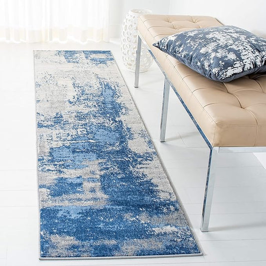SAFAVIEH Jasper Collection Runner Rug - 2' x 12', Blue & Ivory, Modern Abstract Design, Non-Shedding & Easy Care, Ideal for High Traffic Areas in Living Room, Bedroom (JSP101M)