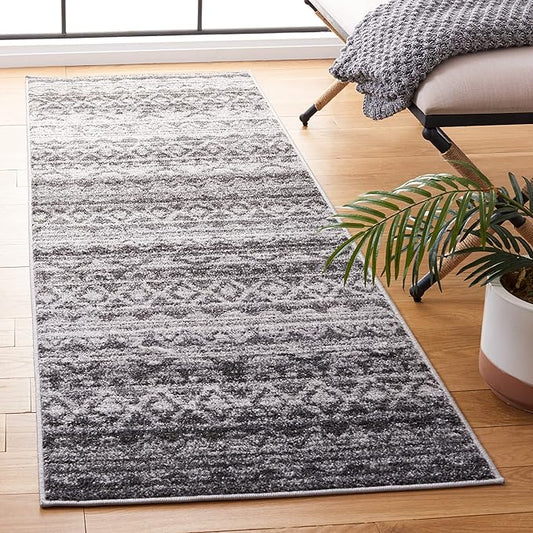 SAFAVIEH Adirondack Collection Runner Rug - 2'6" x 14', Ivory & Charcoal, Moroccan Boho Distressed Design, Non-Shedding & Easy Care, Ideal for High Traffic Areas in Living Room, Bedroom (ADR119N)