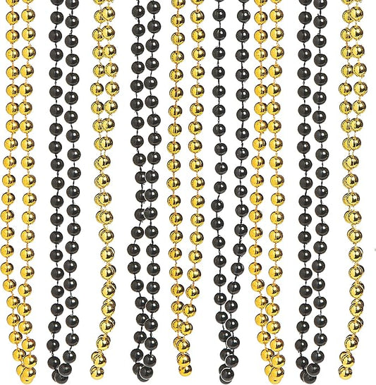 Fun Express Black And Gold Beaded Necklaces for Mardi Gras (set of 48) New Years Party Supplies