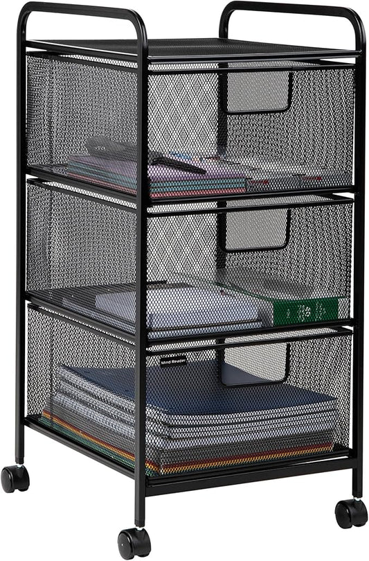 Mind Reader Office Storage Organizer with Mesh Drawers and Optional Wheels, Desktop and Under Desk Use, Metal Mesh, Black