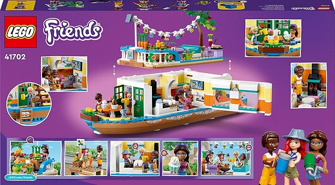 LEGO 41702 Friends The Barge Boat Toy for Children from 7 Years with Garden, 4 Mini Dolls, Animal Figurines, Nature Set