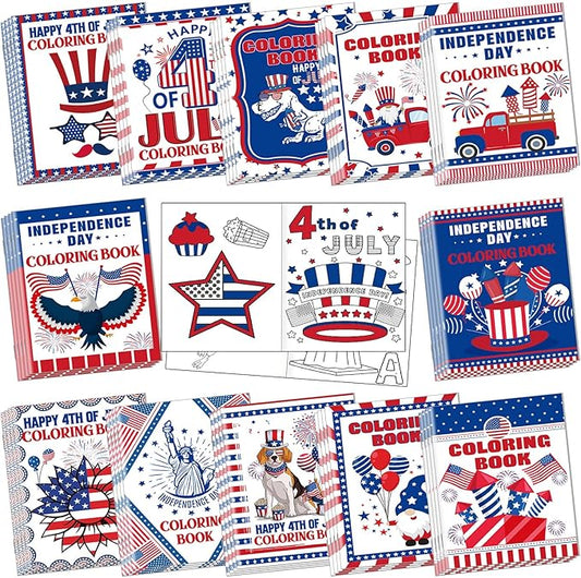 Fulmoon 48 Pcs 4th of July Coloring Books School Activity Supplies Art Creativity Assorted Independence Day Memorial Day Party Favors, DIY Patriotic Color Booklets Gifts for Boys and Girls