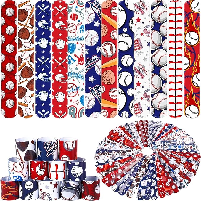 Aoriher 72 Pcs Basketball Slap Bracelets Basketball Wristbands Bracelets Bulk for Basketball Party Favors Sport Themed Bracelet(Baseball)