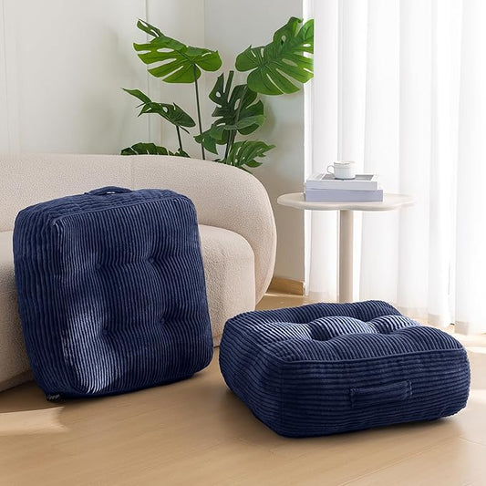 8" Washable Floor Pillow Cushion for Adults, Meditation Cushion Pillow, Large Square Floor Sitting, Removable Tufted Corduroy Cover, for Tatami Living Room or Yoga, 22x22 Inch, 2Pack, Machine Washable