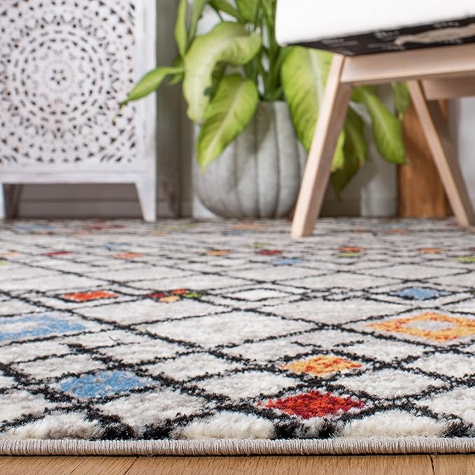 SAFAVIEH Amsterdam Collection Runner Rug - 2'3" x 8', Beige & Blue, Moroccan Boho Design, Non-Shedding & Easy Care, Ideal for High Traffic Areas in Living Room, Bedroom (AMS115B)