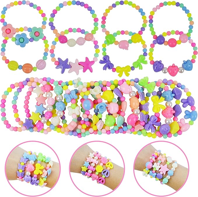 JOYIN 24 Pcs Prefilled Easter Eggs with Different Designs of Bracelets Girls Jewelry Set for Kids Easter Party Favor Easter Basket Stuffer Classroom Exchange and Prize Supplies (Candy)