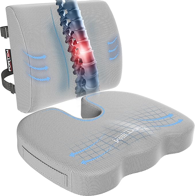 FORTEM Seat Cushion, Office Chair Cushion, Lumbar Support Pillow for Office Chair, Memory Foam Sciatica Coccyx Tailbone Pressure Pain Relief, Car Sitting Pad, Washable Non Slip