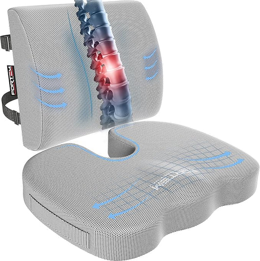 FORTEM Seat Cushion, Office Chair Cushion, Lumbar Support Pillow for Office Chair, Memory Foam Sciatica Coccyx Tailbone Pressure Pain Relief, Car Sitting Pad, Washable Non Slip