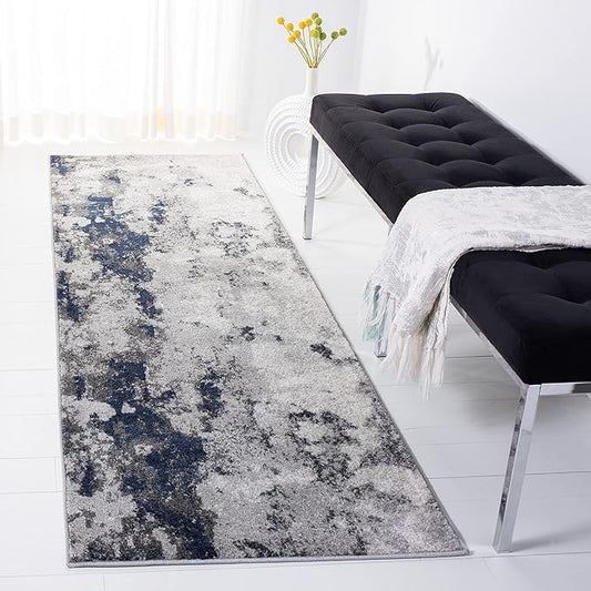 SAFAVIEH Adirondack Collection Runner Rug - 2'6" x 10', Navy & Grey, Modern Abstract Design, Non-Shedding & Easy Care, Ideal for High Traffic Areas in Living Room, Bedroom (ADR134N)
