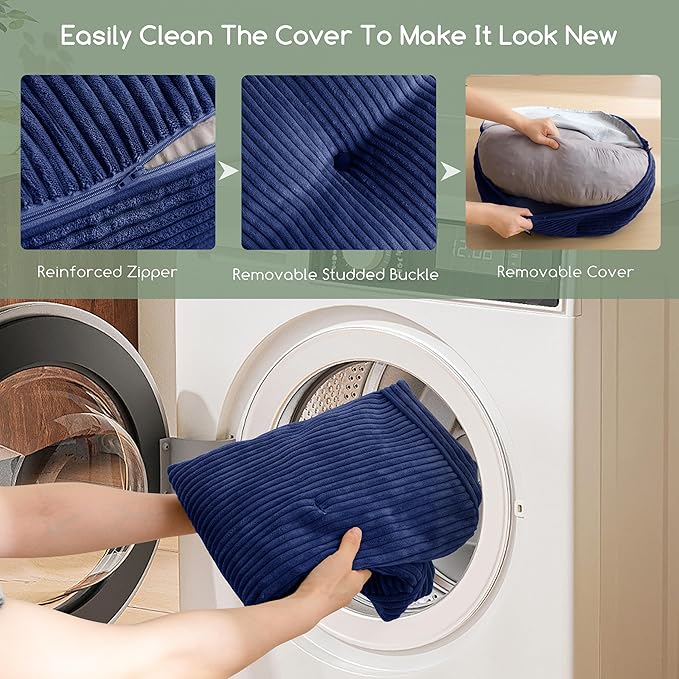 6" Washable Floor Pillow Cushion for Adults, Meditation Cushion Pillow, Large Round Floor Sitting, Removable Tufted Corduroy Cover, for Tatami Living Room or Yoga, 22x22 Inch, 2Pack, Machine Washable