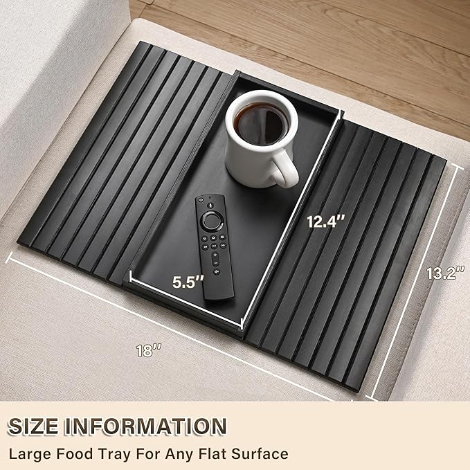 Bamboo Sofa Arm Tray, Anti-Dropping Couch Arm Tray, Foldable Sofa Armrest Tray Couch Arm Table for Eats, Drinks, Snacks, Remote, Cellphone, Cup Holder, Back Anti-Slip Pad Design