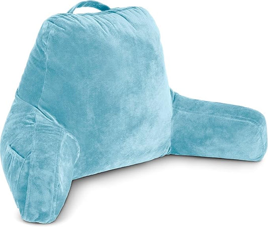 Husband Pillow Carolina Blue, Original Reading Pillow in Bed Rest Chair, Shredded Memory Foam Large Lounge Cushion Adult Backrest with Arms, Comfy Back Support, Sit Sitting Up, Wash/Removable Cover