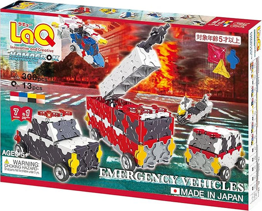 LaQ Hamacron Constructor Emergency Vehicles | 313 Pieces | 7 Models | Age 5+ | Creative, Educational Construction Toy Block | Made in Japan