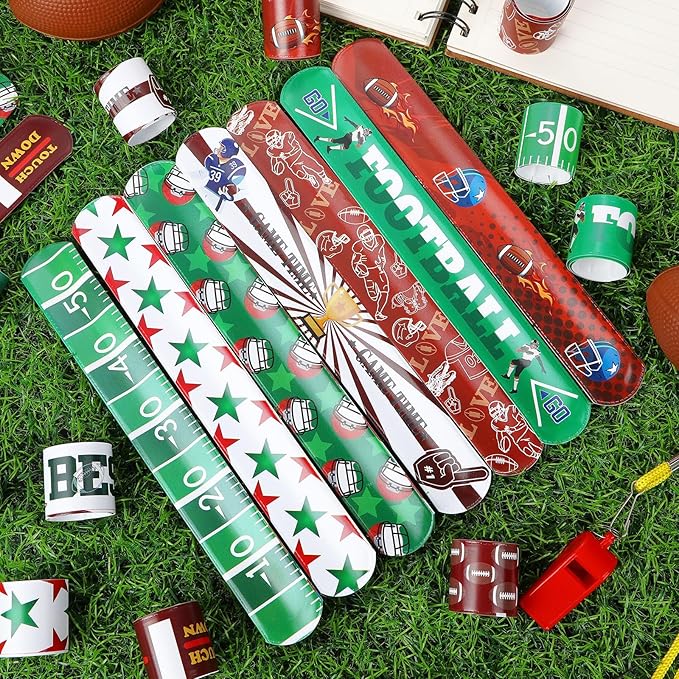 JUNEBRUSHS 56Pcs Football Party Favors Slap Bracelets, Football Sports Bracelets for Kids Sports Themed Birthday Party Supplies Decorations Snap Bracelet Wristband for Boys Gifts Classroom Prize