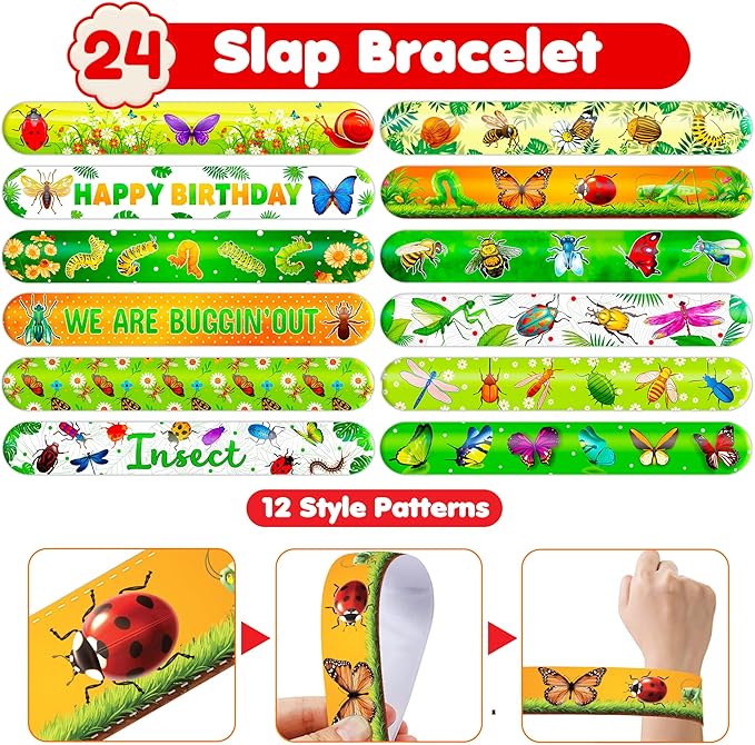 48 Bug 24PCS Bug Temporary Tattoos Sticker 24PCS Slap Bracelets Perfect for Themed Birthday Party Favors Baby Showers or Classroom Rewards Ideal Decor and Gifts for Girls and Boys